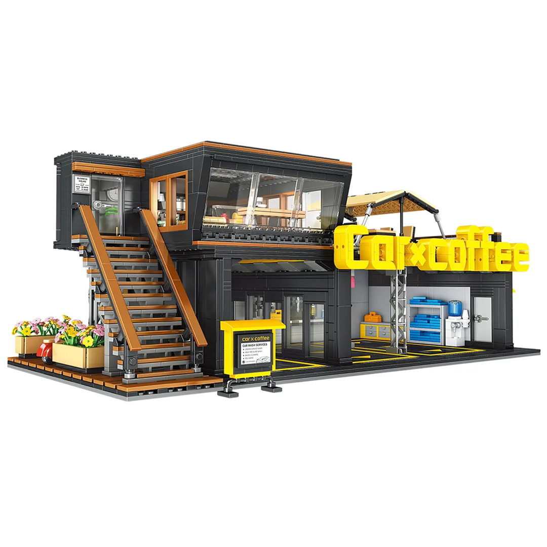 Kids Toys Store - コーヒー自動車修理工場コーヒー車クラブビルディングブロック2496ピースストリートビューカフェストアモジュラーブリックおもちゃ子供大人ギフト