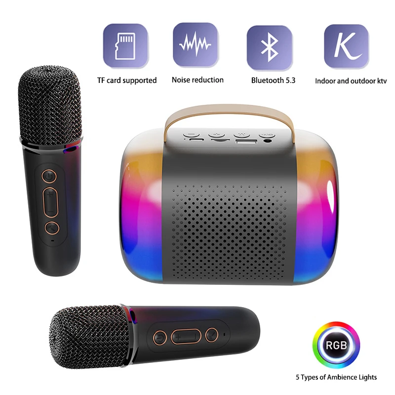 Kids Microphone Karaoke - 新しいミニマイクスピーカー、カラオケ用ポータブルワイヤレスBluetoothスピーカー、2つのマイク付き、子供用Bluetoothカラオケ