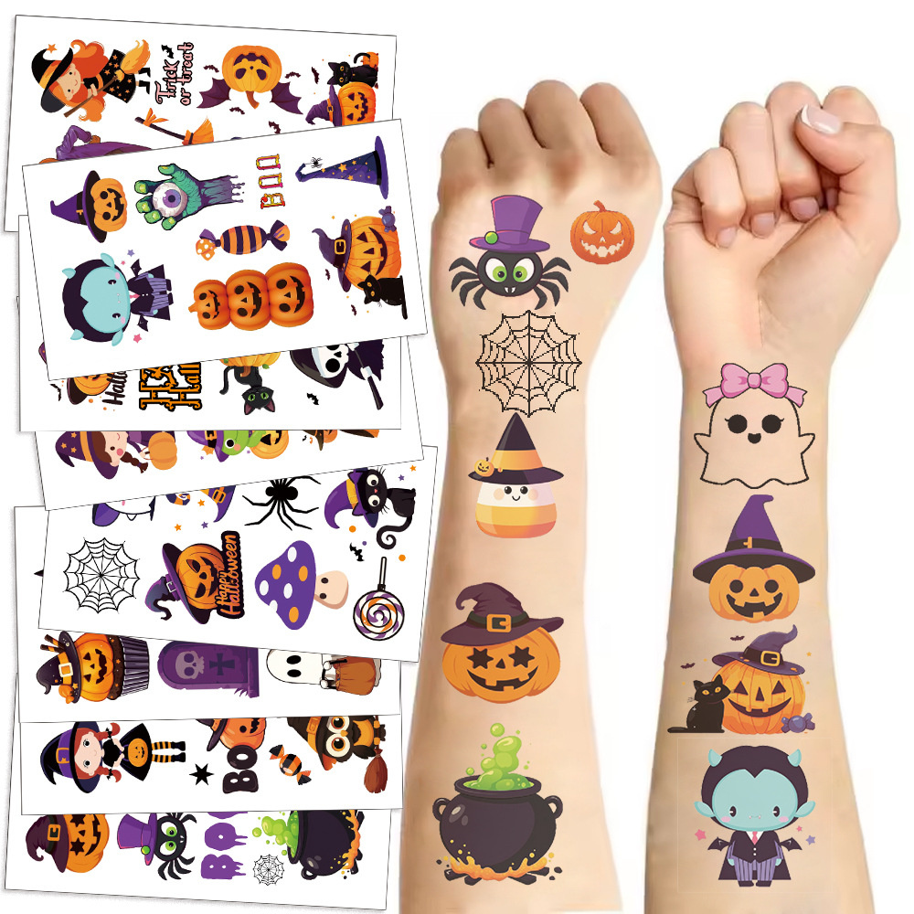 Kids Toys Under $10 - ハロウィン一時的なタトゥー - 10枚入りフェイクボディステッカー（顔と肌用）、怖いコスプレメイクアップアクセサリー＆パーティー用品