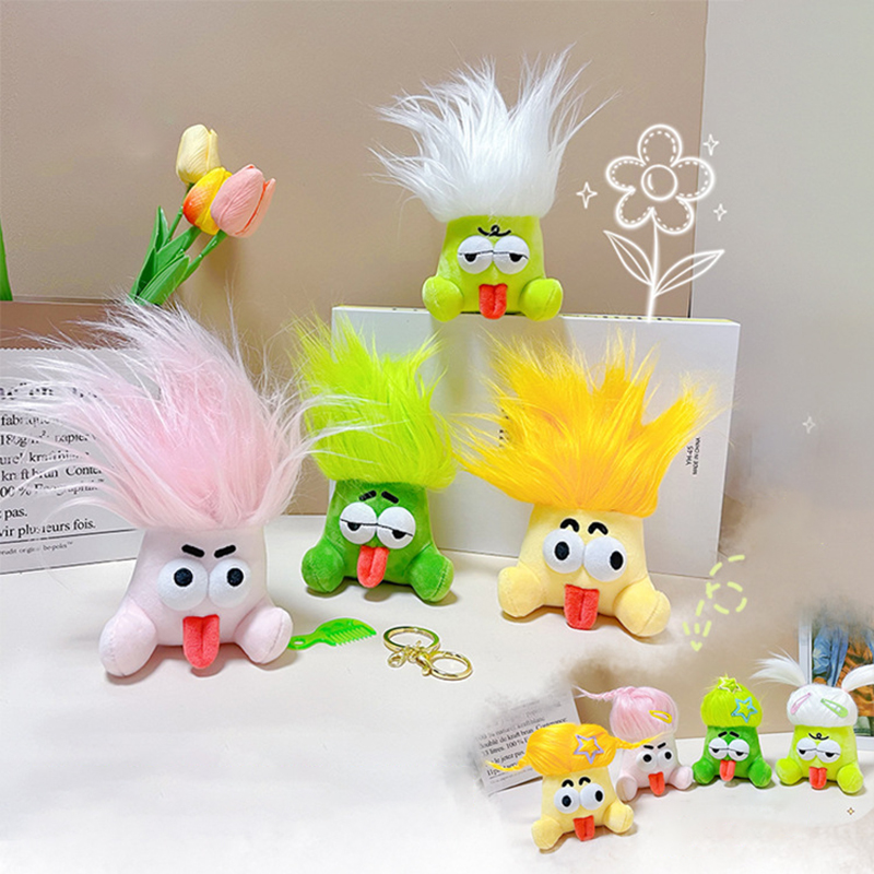 Kids Quirky Toys - 子供のためのキーホルダー,漫画の人形,自分でできる楽しいヘアスタイル,長い髪,大きな目,快適な人形のペンダント,おもちゃ