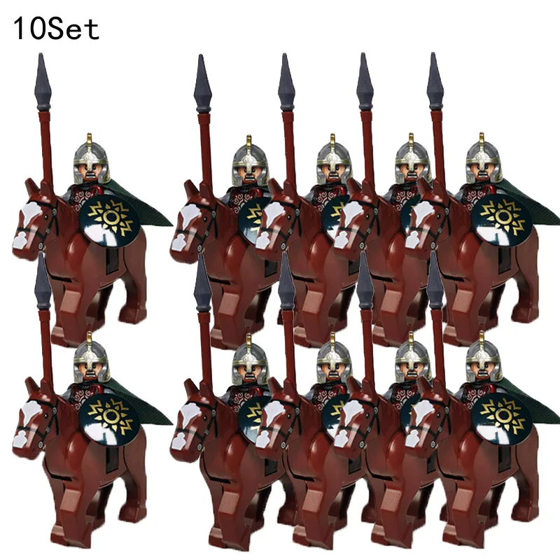 Kids Toys Under $10 - 10セット中世騎士ダークサウロン戦闘フィギュアローハン戦士馬と剣付き組み立てブロック子供向け知育玩具ギフト