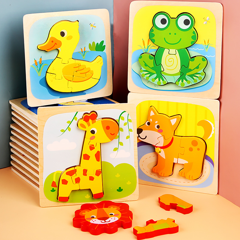 Kids Toys Store - 木製パズル漫画動物認知ジグソーパズルモンテッソーリ木製おもちゃ早期学習教育玩具子供のためのギフト