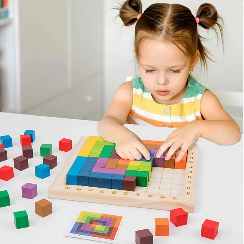 Kids Toys Under $10 - モンテッソーリカラーカウントビルディングブロック木製10*10パズルジグソーおもちゃ3Dスペーススタッキングゲーム子供用ギフト早期学習おもちゃ