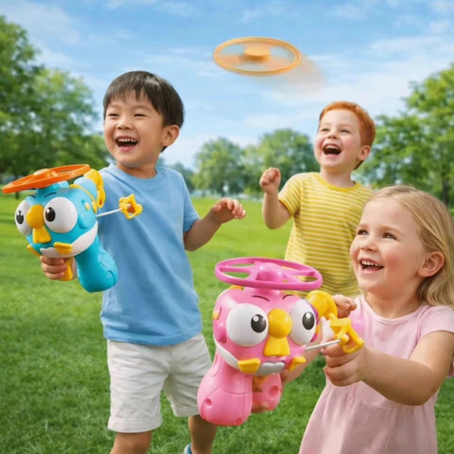 子供用プルコード竹製コプターUFOランチャー、屋外での親子遊 - Kids Toys Under $10 のレビューと価格